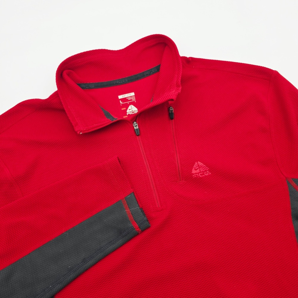 Nike ACG Dri-FIT Mens Large Red Gray Quarter Zip Pullover Waffle Knit RN 104141